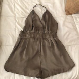 *NEW WITH TAGS* satin olive green open back romper